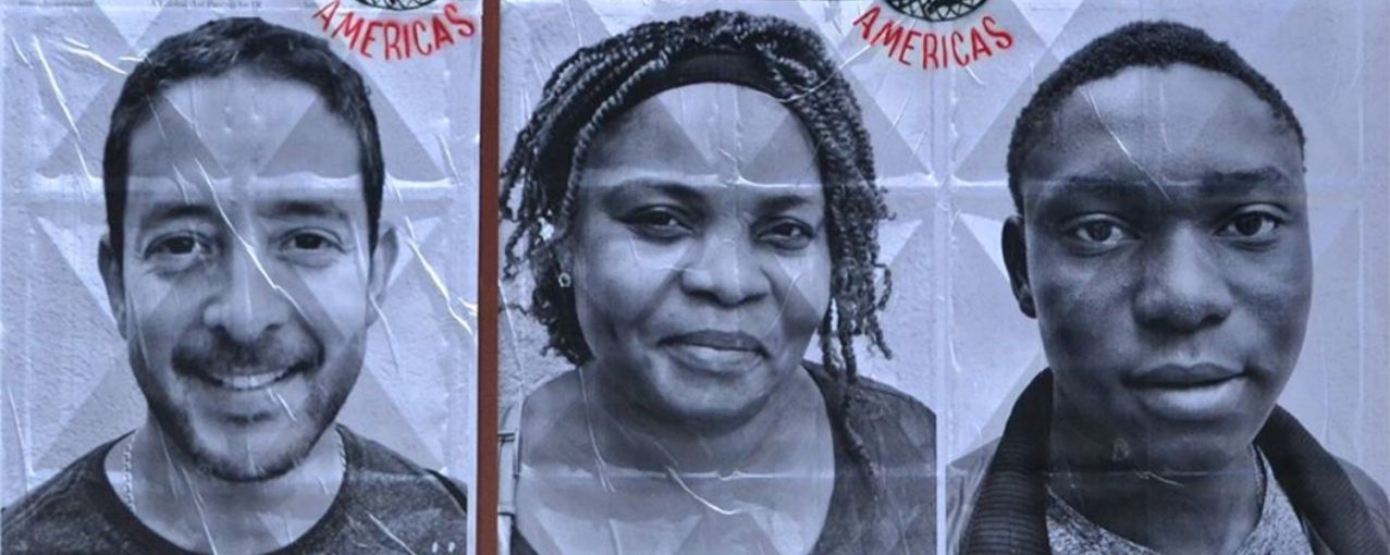 montagem com três rostos (dois homens e uma mulher). Produção Sarau das Américas.