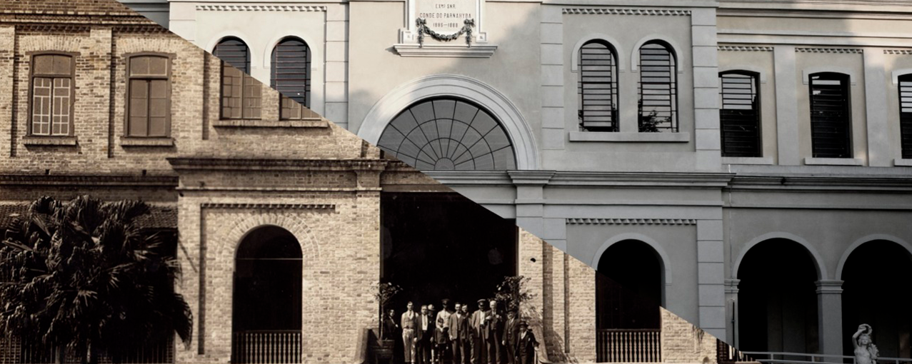Fachada do Museu da Imigração no passado e presente