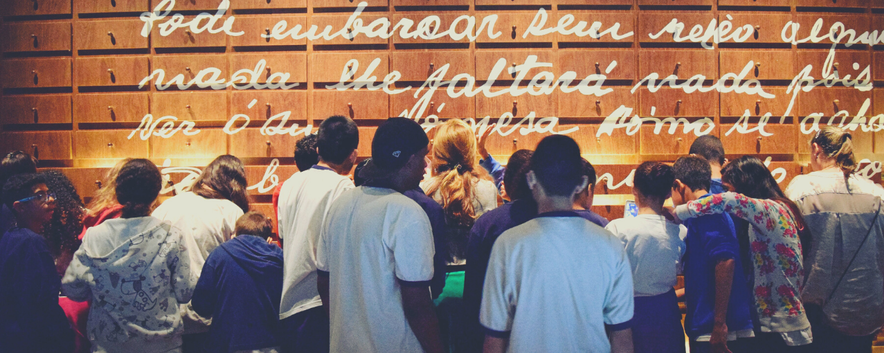 Foto de público em visita educativa no MI