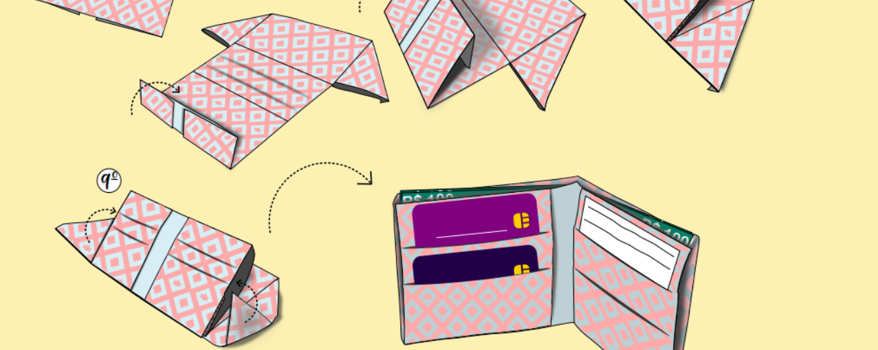 Desenho ilustrativo de carteiras de Origami